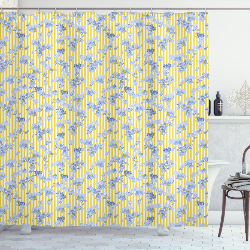 Forget Me Not Flowers Lines Shower Curtain