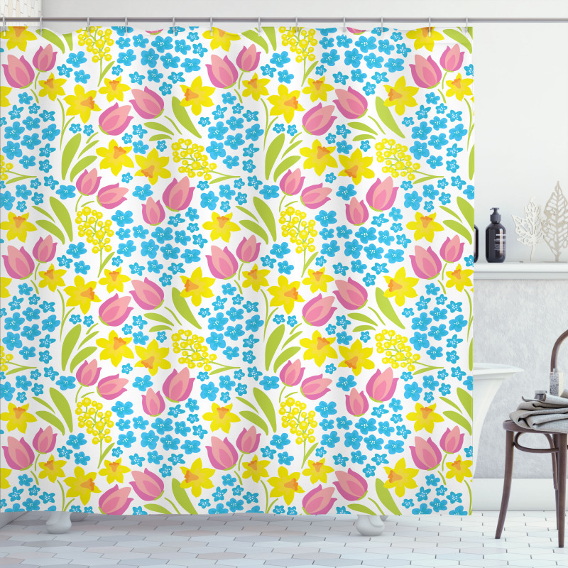 Spring Daffodil Tulip Mimosa Shower Curtain