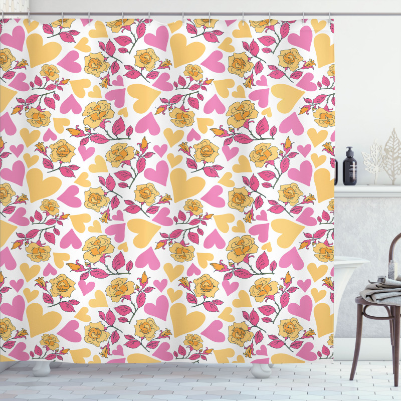 Hearts and Blooming Roses Shower Curtain