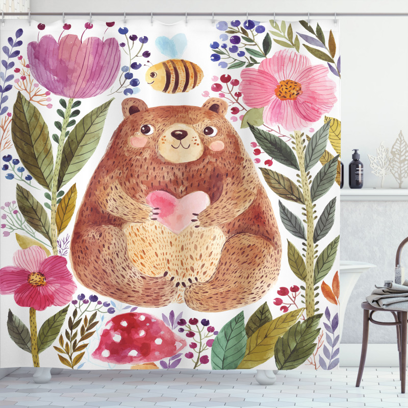 Bear with Flowers Shower Curtain