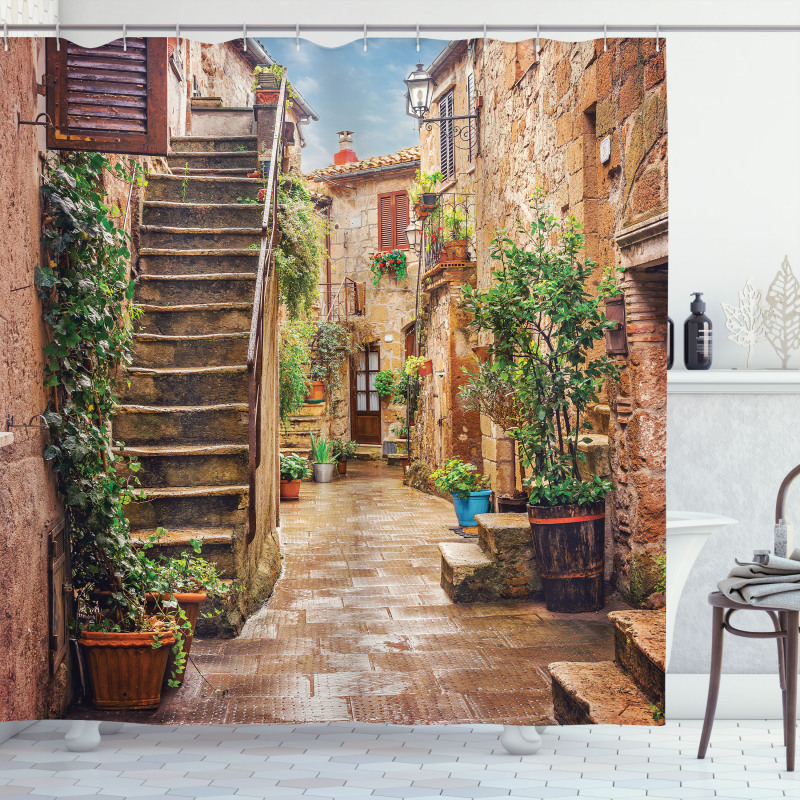 Old Stone Street Houses Shower Curtain