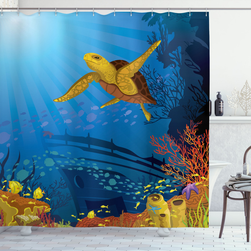 Coral Reef Fish Turtle Shower Curtain