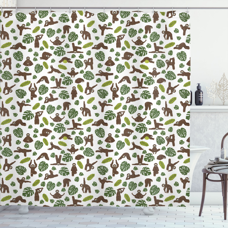 Lazy Animal Monstera Shower Curtain