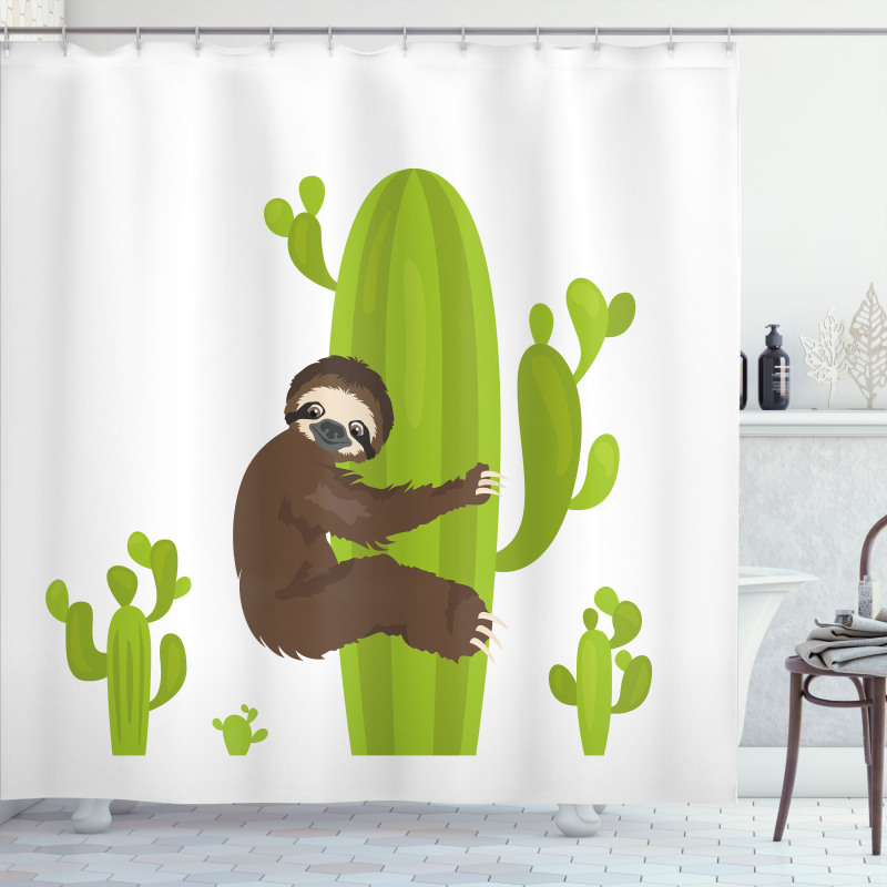 Lazy Hugging Cactus Shower Curtain