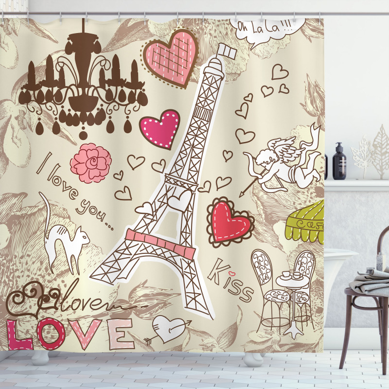 Doodle Eiffel Tower Love Shower Curtain