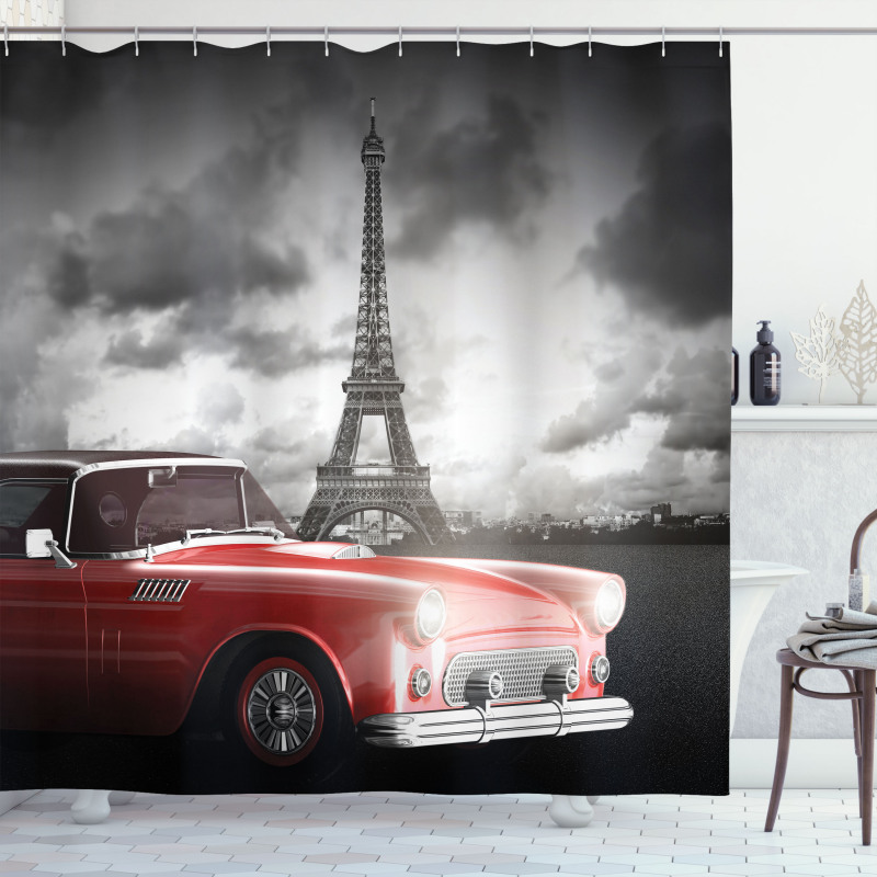 Vintage Car and Eiffel Shower Curtain