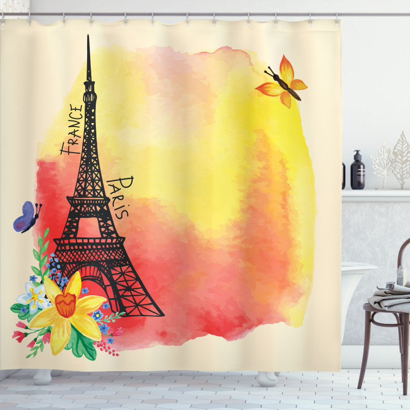 Romantic Floral Eiffel Shower Curtain