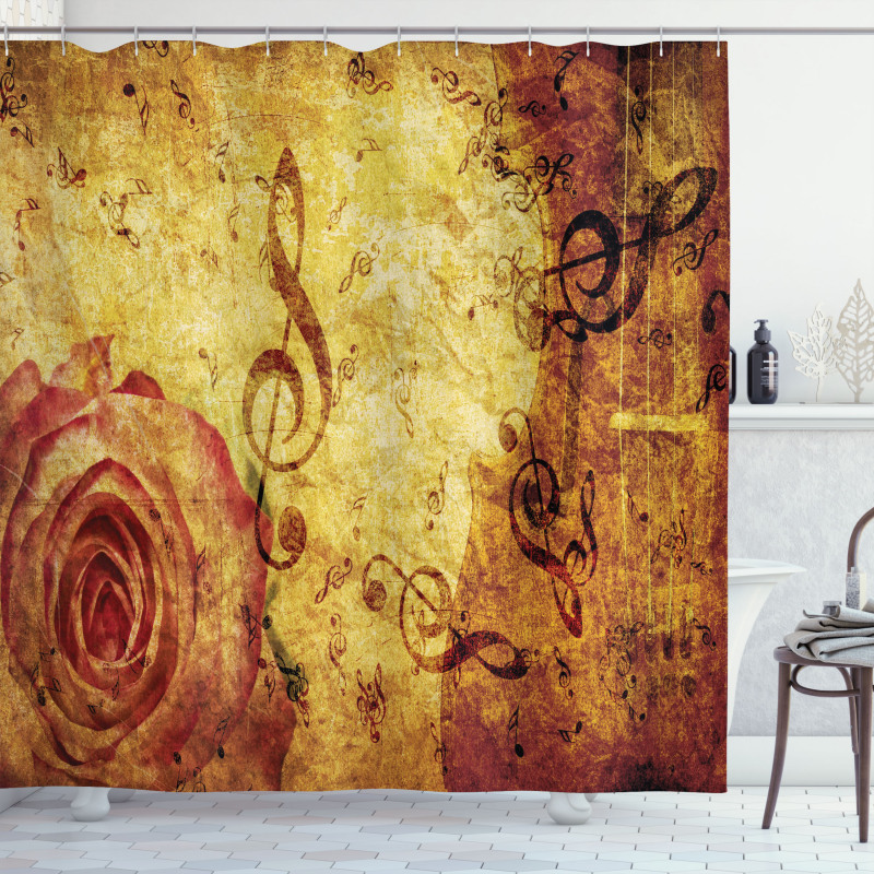 Old Rose Music Note Shabby Shower Curtain