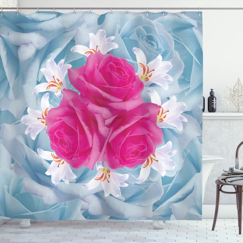 Graphic Roses and Lilies Shower Curtain