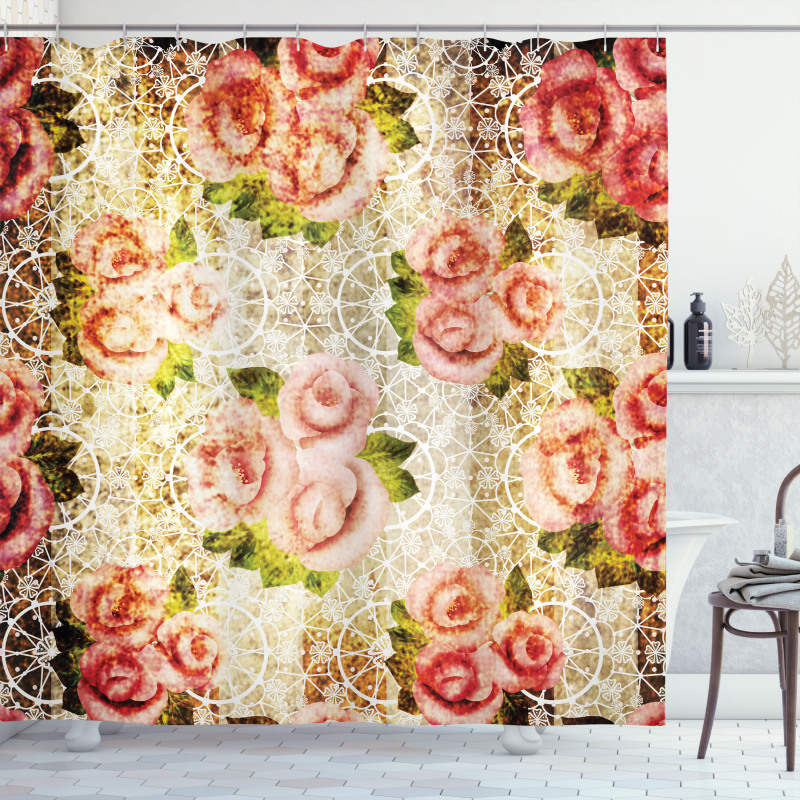Psychedelic Floral Motif Shower Curtain