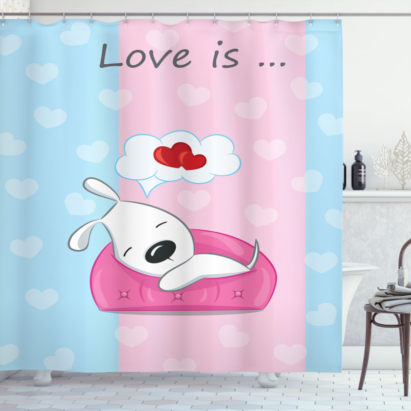 Puppies on Sofa Heart Shape Shower Curtain