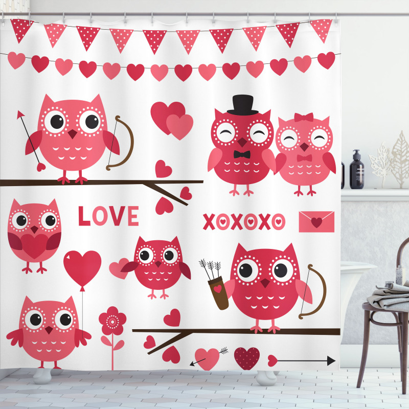 Romantic Owls Arrows Shower Curtain