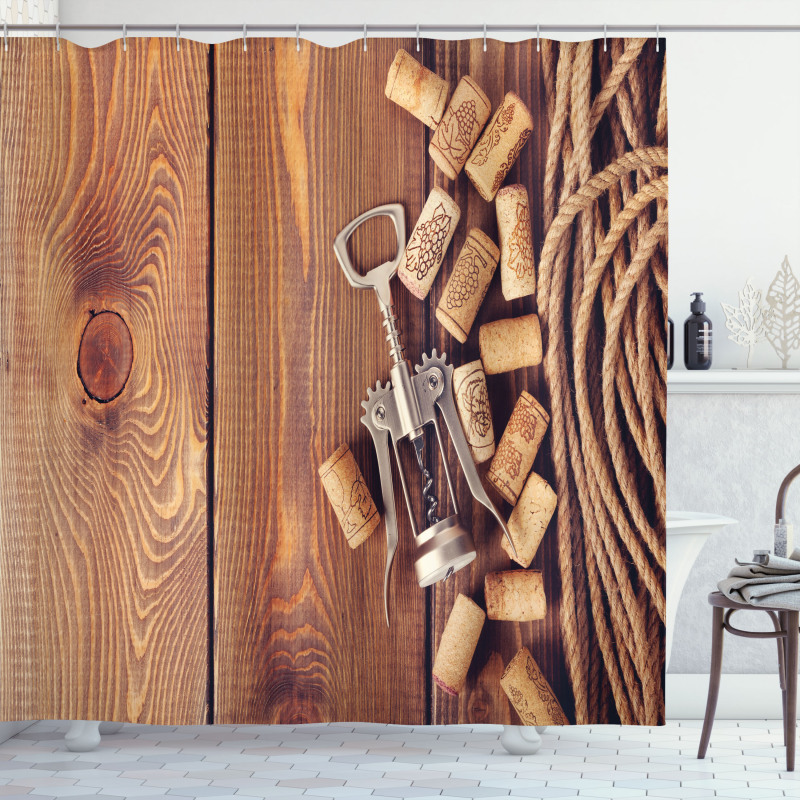 Wooden Table Wine Corks Shower Curtain