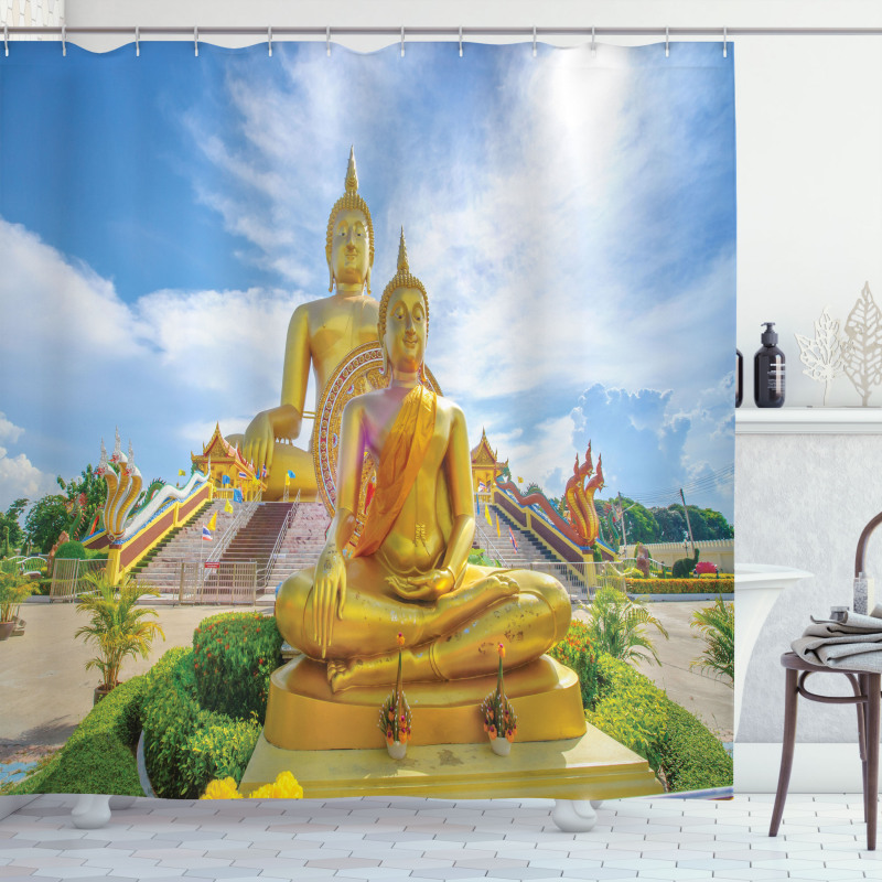 Mediate Statue Building Shower Curtain