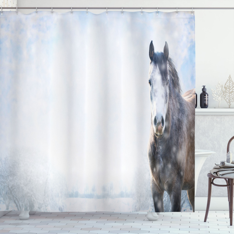 Grey Horse Snow Scenery Shower Curtain