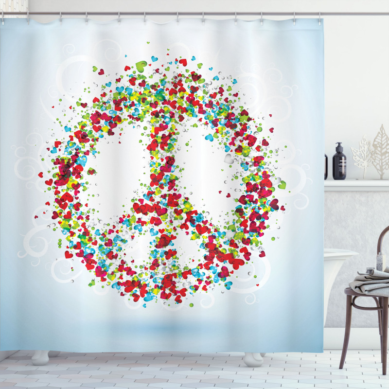Peace Sign with Hearts Shower Curtain