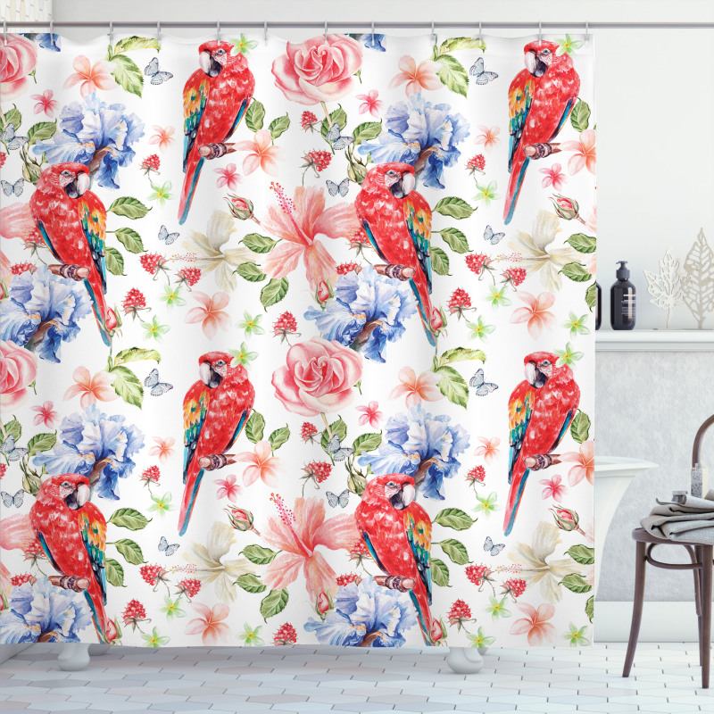 Parrots Iris and Roses Shower Curtain