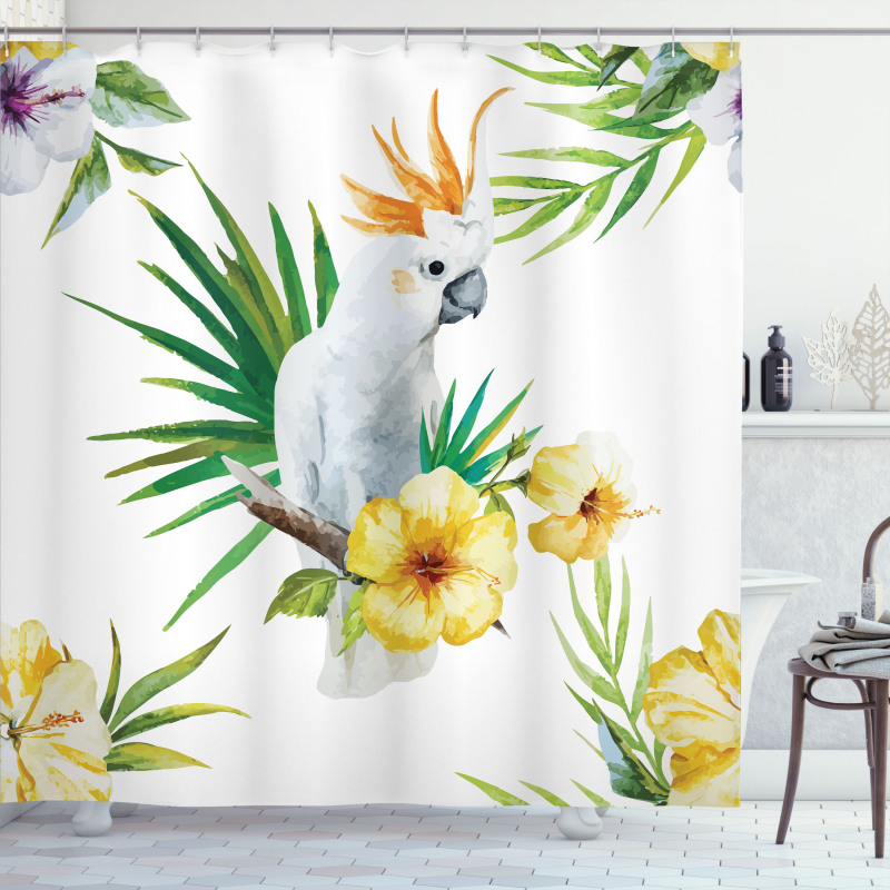 Hibiscus with Wild Birds Shower Curtain