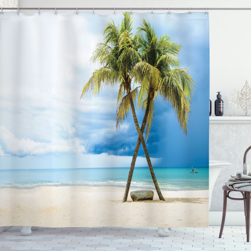 Beach Palm Trees Rock Shower Curtain