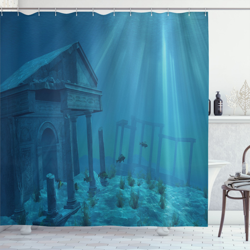 Sun Rays over Ruins Sea Shower Curtain