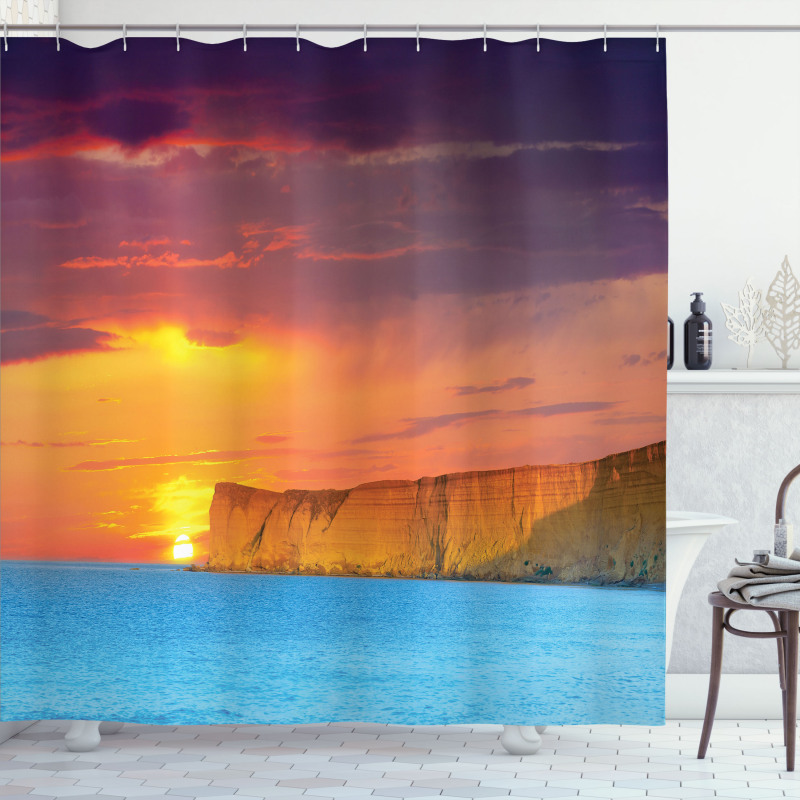 Sea Sunset with Cliffs Shower Curtain