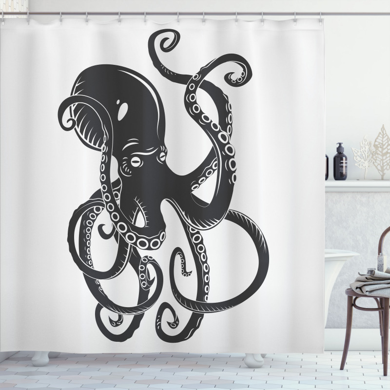 Cartoon Octopus in Sea Shower Curtain