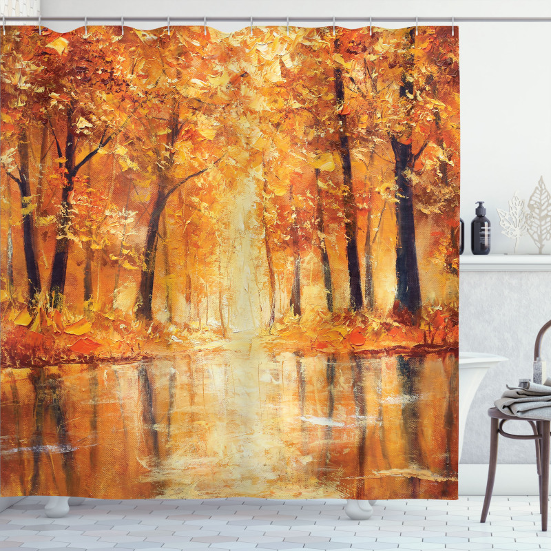 Forest Lake Fall Trees Shower Curtain