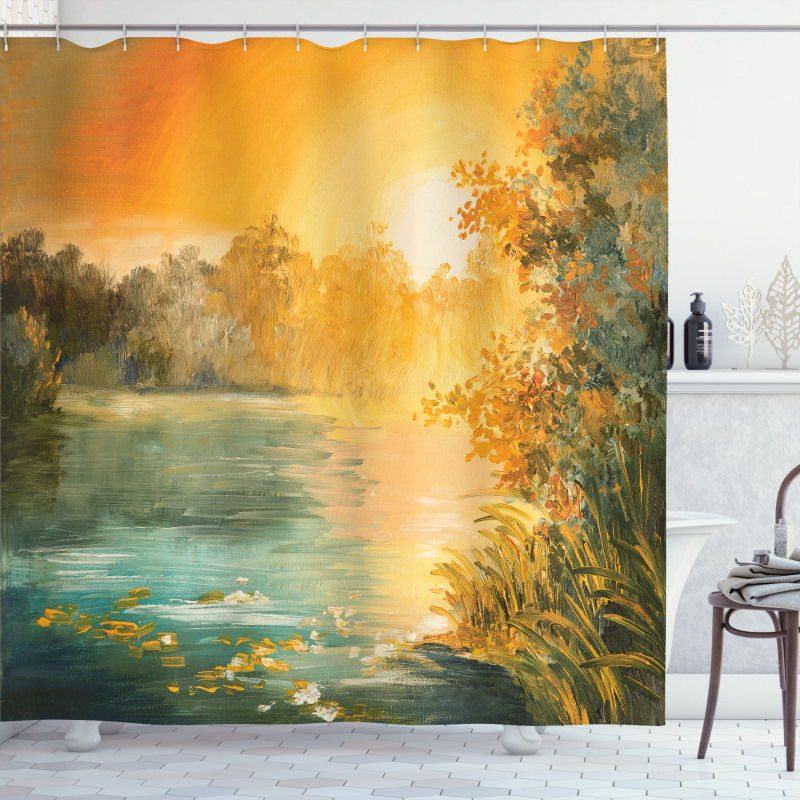 Retro Lake Scenery Art Shower Curtain