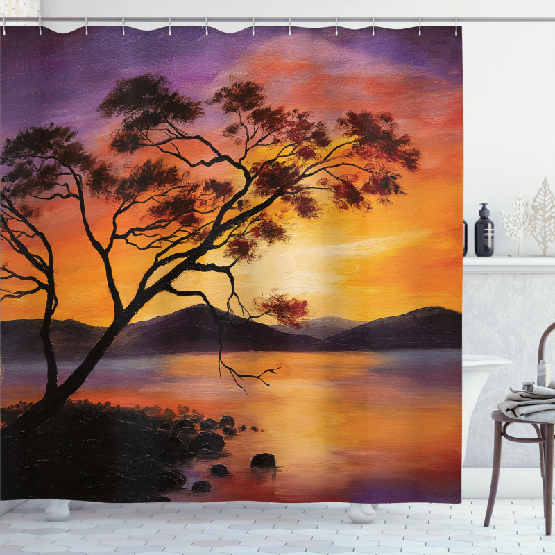 River Mountain Sunset Shower Curtain