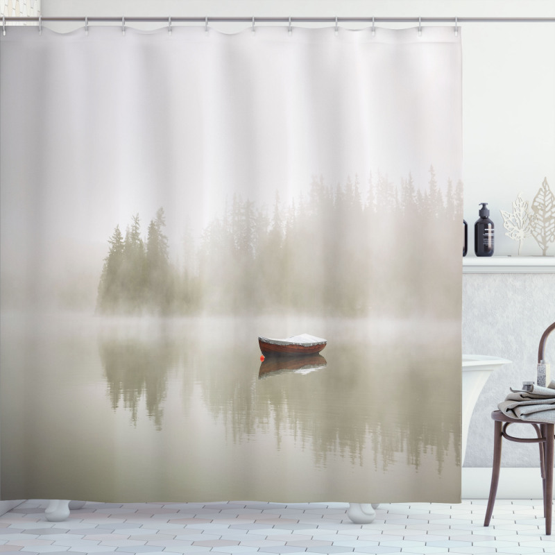 Boat on Lake Nature Shower Curtain