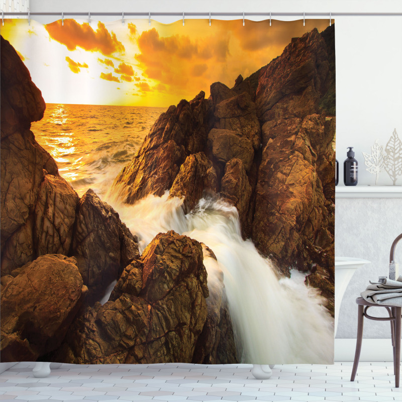 Wild Sunset and Waves Shower Curtain