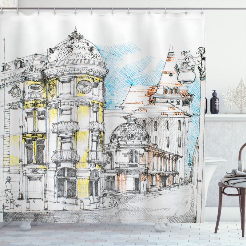 European City Sketch Shower Curtain