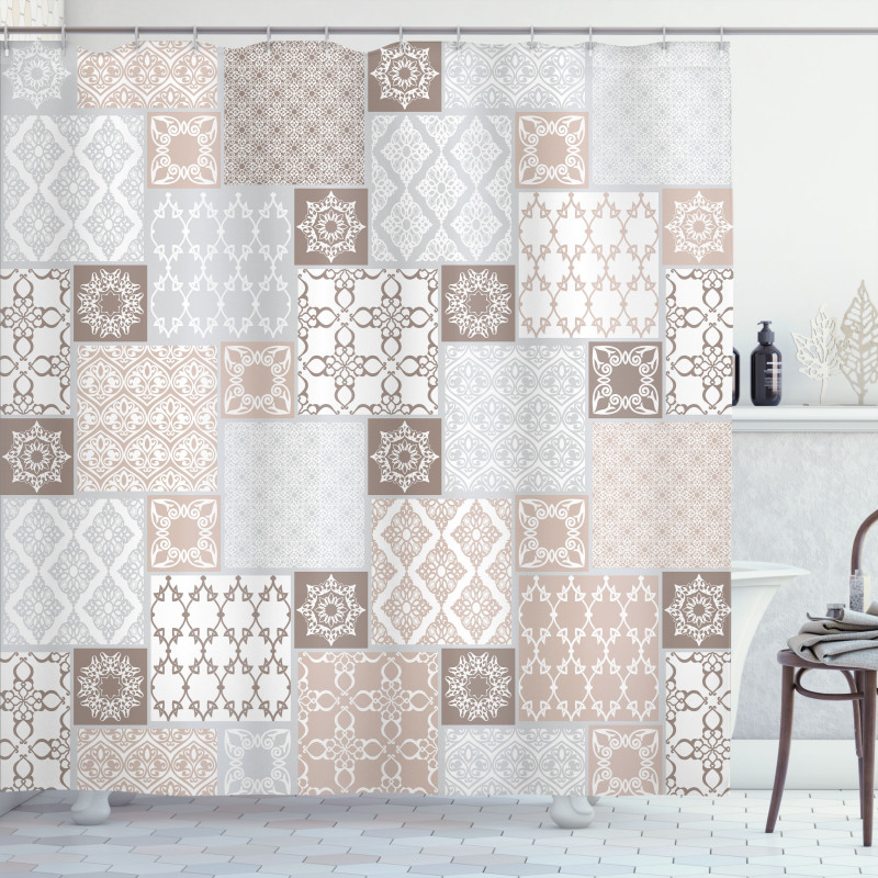 Pastel Oriental Motif Shower Curtain