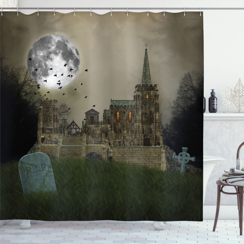 Old Village and Grave Shower Curtain