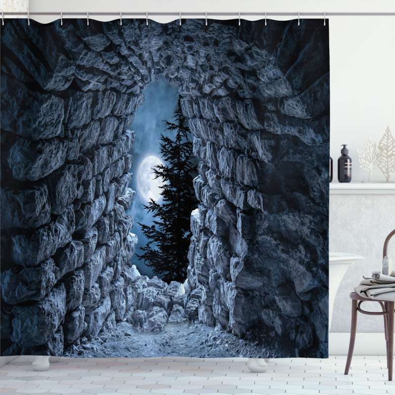 Full Moon Dark Cave Shower Curtain