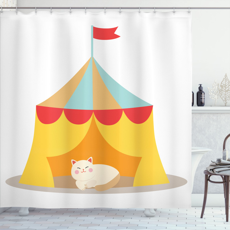 Furry Cat in a Circus Shower Curtain