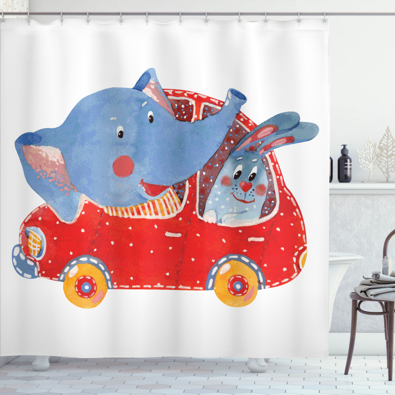 Funny Animal in a Car Shower Curtain