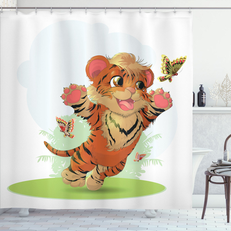 Cub with Butterflies Shower Curtain