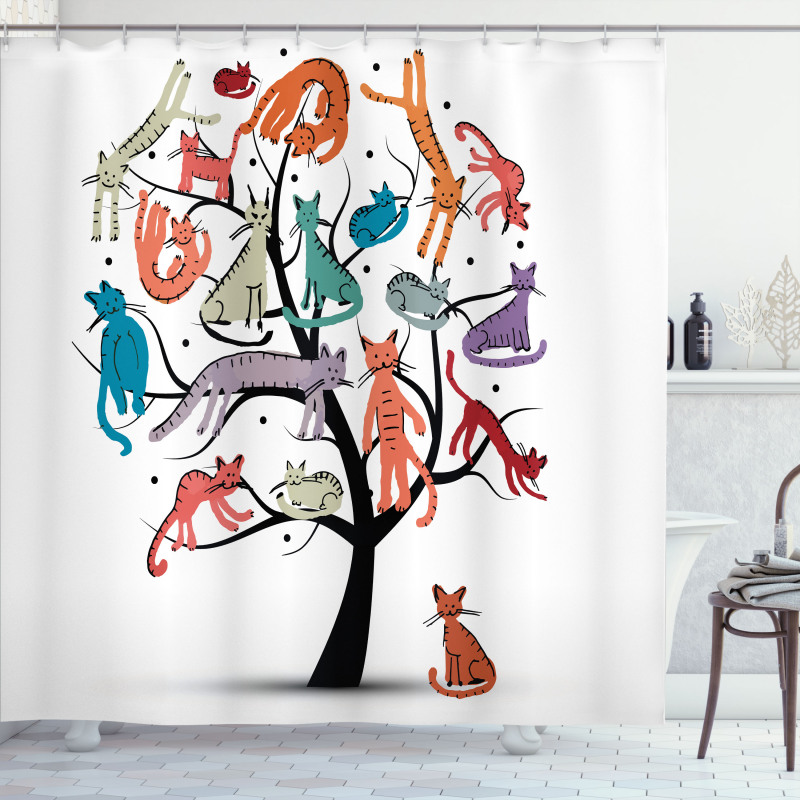 Cat Tree with Kittens Shower Curtain