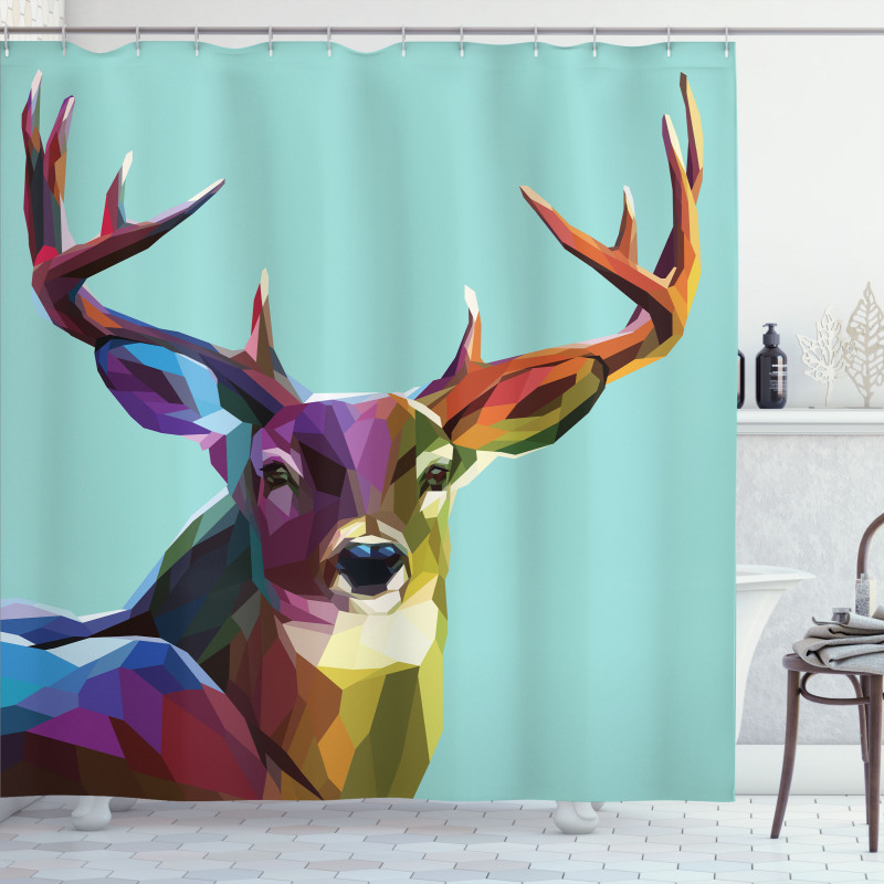 Retro Low Poly Deer Shower Curtain