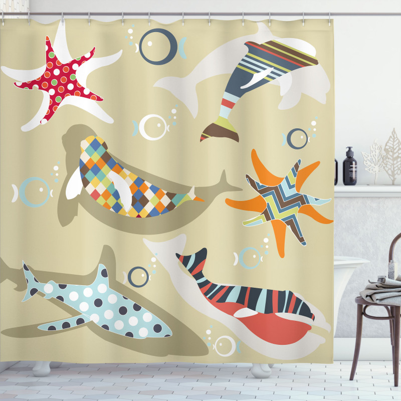 Starfish Dolphin Seal Bubble Shower Curtain