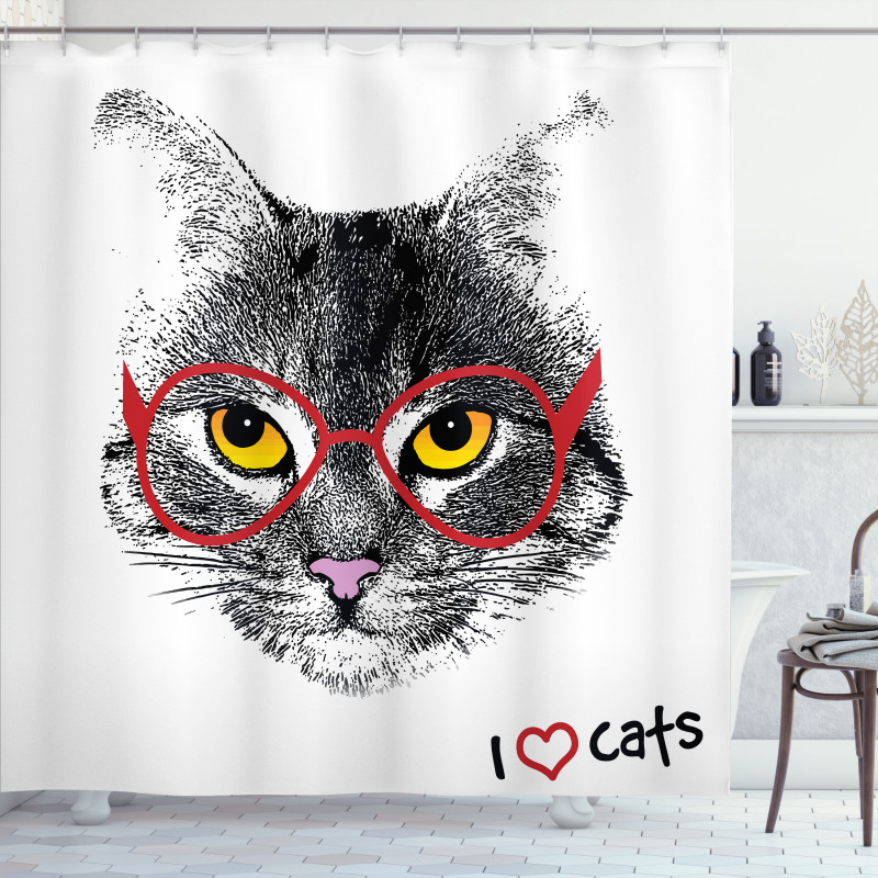 Nerd Cat with Glasses Shower Curtain