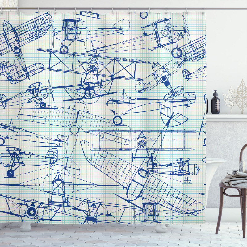 Old Airplane Drawing Shower Curtain