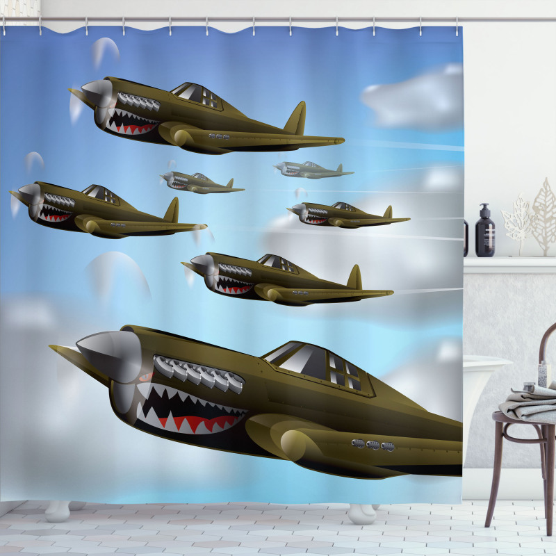 Aircrafts up in Air Shower Curtain