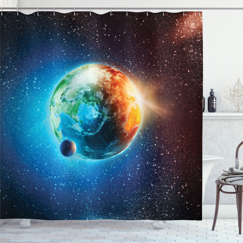 Planet Earth Sun Rays Shower Curtain