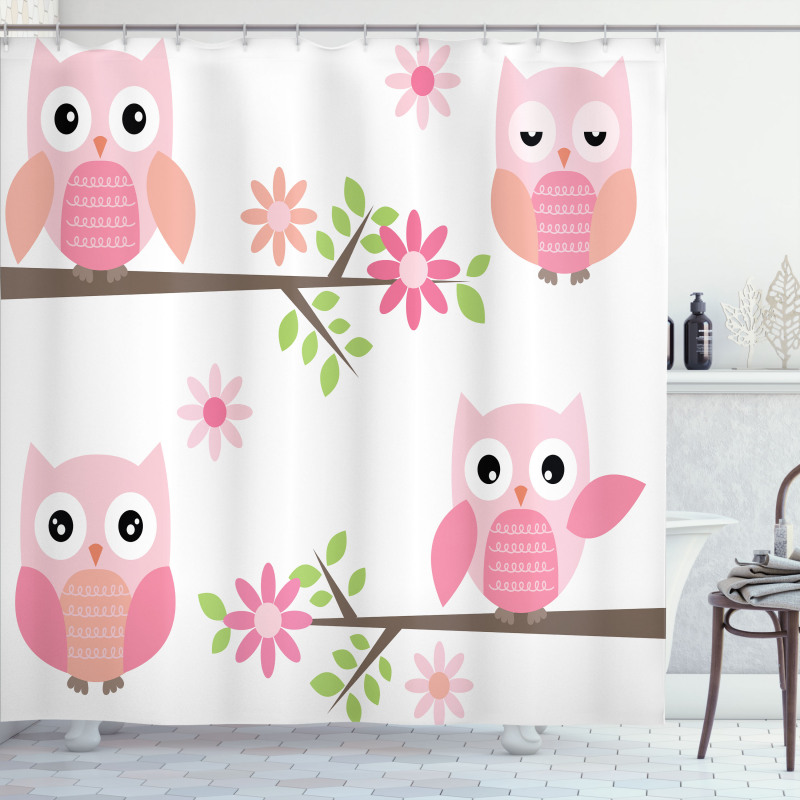 Spring Floral Baby Owls Shower Curtain