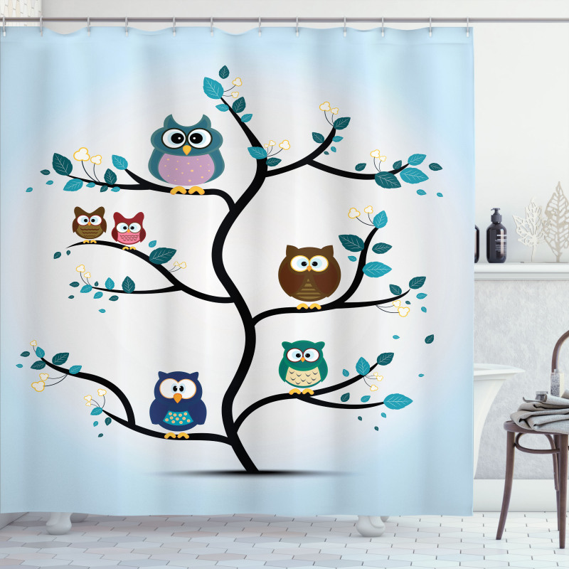 Night Animal Owl Love Shower Curtain