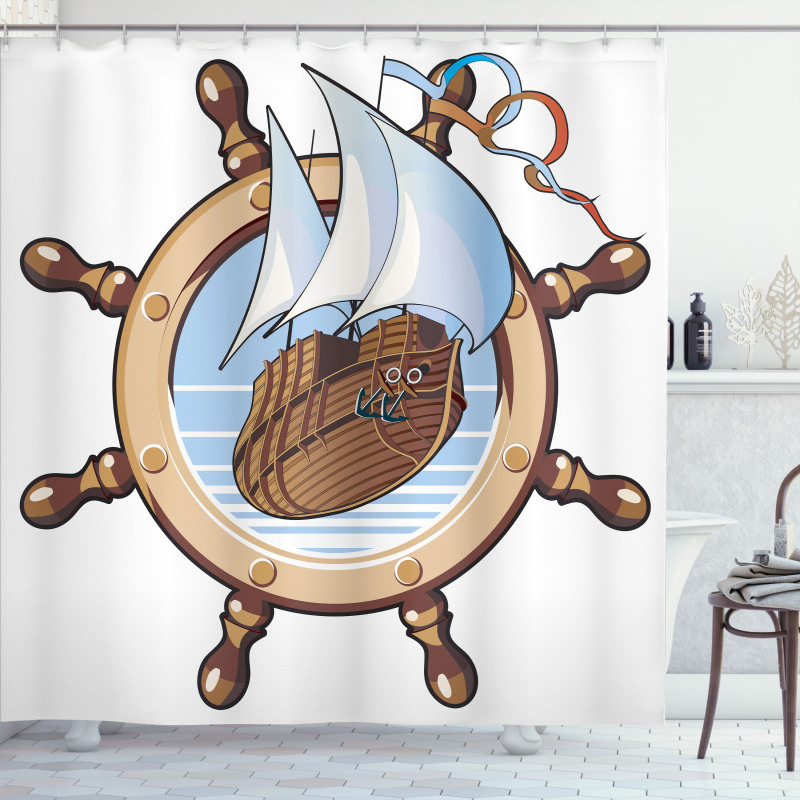 Ships Wheel Sailing Shower Curtain