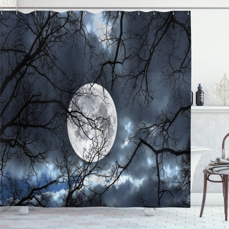 Moon at Night in Forest Shower Curtain