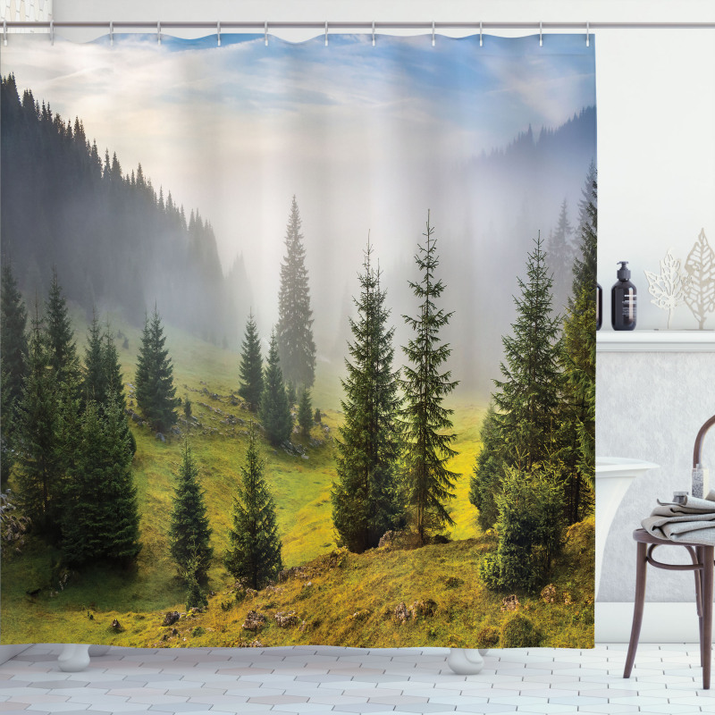 Green Trees on Meadow Shower Curtain